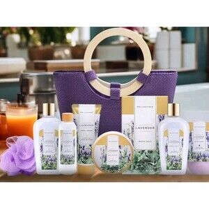 Spa Basket Lavender Gift Set W/ Bath Bombs Hand Soap Cream Body Lotion Butter